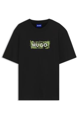 Cotton T-shirt with embroidered logo artwork, Black