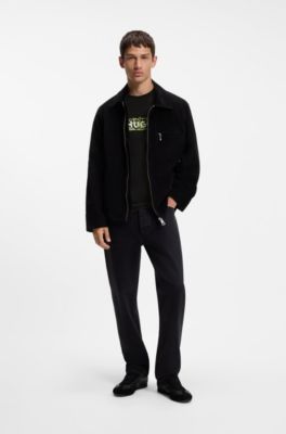 Cotton T-shirt with embroidered logo artwork, Black