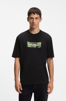 Cotton T-shirt with embroidered logo artwork, Black