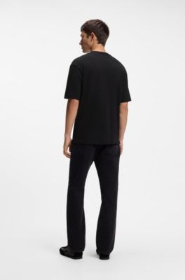 Cotton T-shirt with embroidered logo artwork, Black