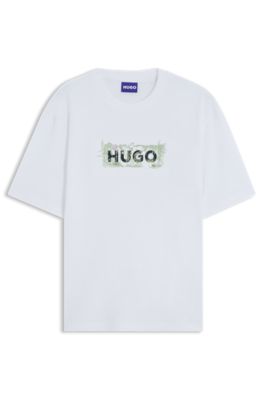 Cotton T-shirt with embroidered logo artwork, White