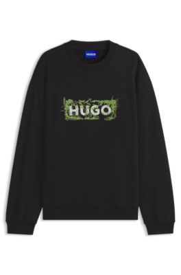 Cotton-terry sweatshirt with logo print and embroidery, Black
