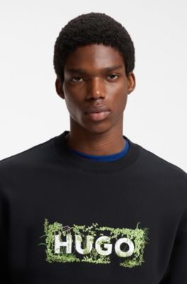 Cotton-terry sweatshirt with logo print and embroidery, Black