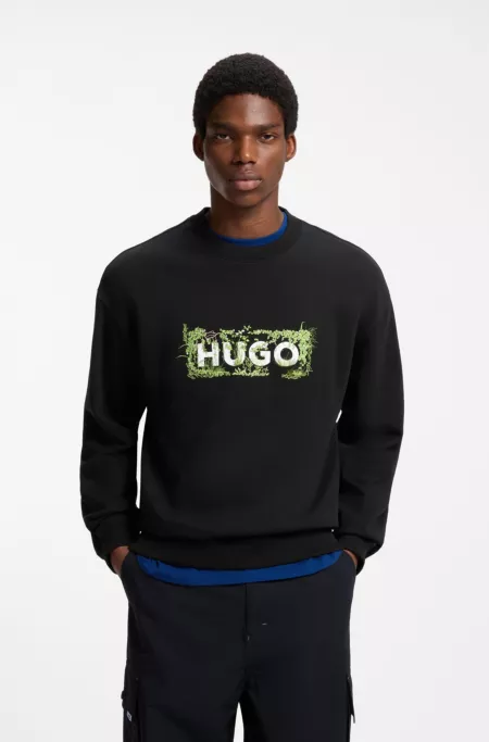 Cotton-terry sweatshirt with logo print and embroidery