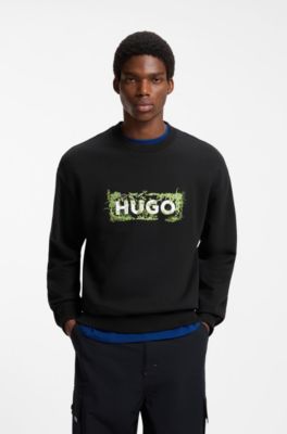 Cotton-terry sweatshirt with logo print and embroidery, Black