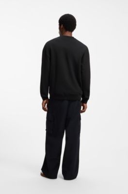 Sudadera de felpa de algod&oacute;n con logo estampado y bordado, Negro
