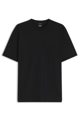 T-shirt en coton avec motif jacquard g&eacute;om&eacute;trique, Noir