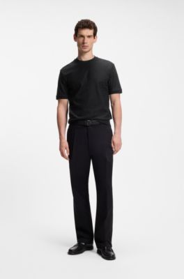 T-shirt en coton avec motif jacquard g&eacute;om&eacute;trique, Noir