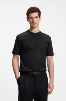 Camiseta de algod&oacute;n con jacquard geom&eacute;trico, Negro