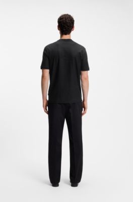 Geometric-jacquard T-shirt in cotton, Black