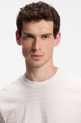 Camiseta de algod&oacute;n con jacquard geom&eacute;trico, Blanco