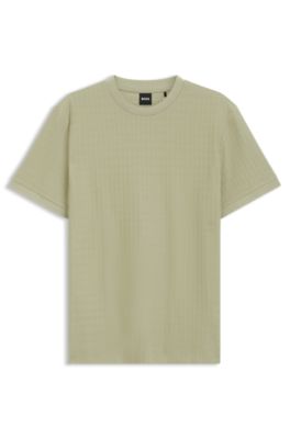 Geometric-jacquard T-shirt in cotton, Khaki
