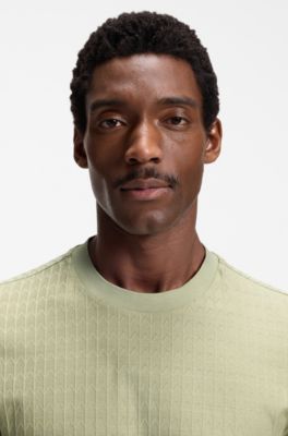 Geometric-jacquard T-shirt in cotton, Khaki