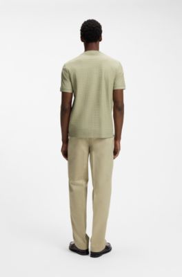Geometric-jacquard T-shirt in cotton, Khaki