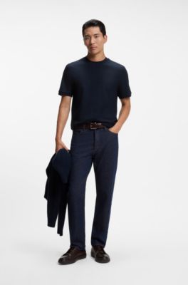 Camiseta de algod&oacute;n con jacquard geom&eacute;trico, Azul oscuro