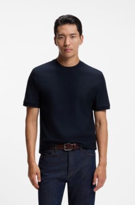 Camiseta de algod&oacute;n con jacquard geom&eacute;trico, Azul oscuro