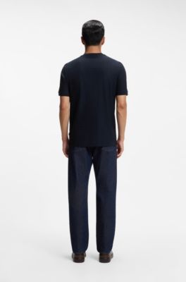 Camiseta de algod&oacute;n con jacquard geom&eacute;trico, Azul oscuro