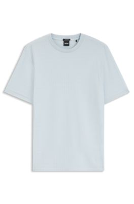 T-shirt en coton avec motif jacquard g&eacute;om&eacute;trique, bleu clair