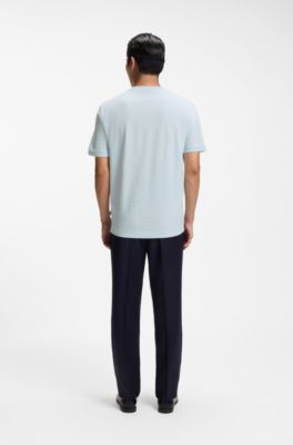 T-shirt en coton avec motif jacquard g&eacute;om&eacute;trique, bleu clair