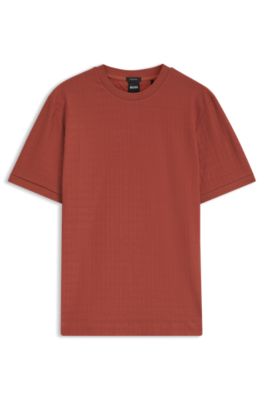Geometric-jacquard T-shirt in cotton, Dark Red