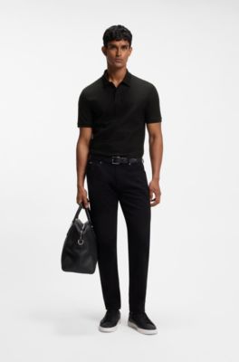 Polo de algod&oacute;n con jacquard geom&eacute;trico, Negro