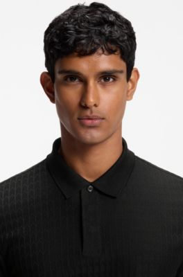 Polo de algod&oacute;n con jacquard geom&eacute;trico, Negro