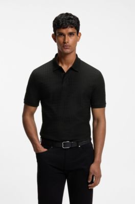 Polo de algod&oacute;n con jacquard geom&eacute;trico, Negro