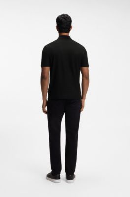 Polo de algod&oacute;n con jacquard geom&eacute;trico, Negro