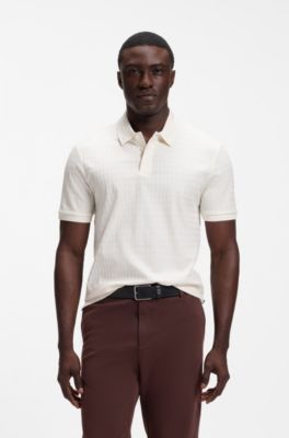 Polo de algod&oacute;n con jacquard geom&eacute;trico, Blanco