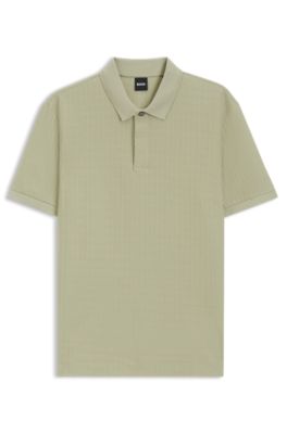 Polo de algod&oacute;n con jacquard geom&eacute;trico, Caqui