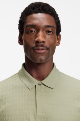 Polo de algod&oacute;n con jacquard geom&eacute;trico, Caqui