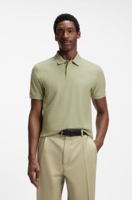 Polo de algod&oacute;n con jacquard geom&eacute;trico, Caqui