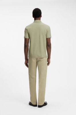 Polo de algod&oacute;n con jacquard geom&eacute;trico, Caqui
