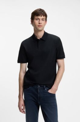 Polo de algod&oacute;n con jacquard geom&eacute;trico, Azul oscuro