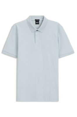 Geometric-jacquard polo shirt in cotton, Light Blue