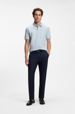 Geometric-jacquard polo shirt in cotton, Light Blue