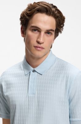 Geometric-jacquard polo shirt in cotton, Light Blue