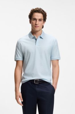 Geometric-jacquard polo shirt in cotton, Light Blue