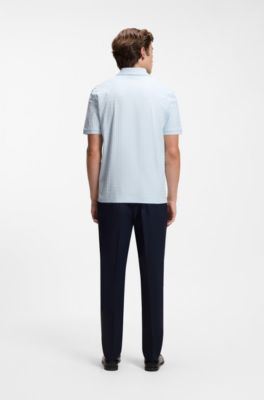 Geometric-jacquard polo shirt in cotton, Light Blue