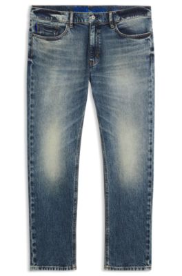 Vaqueros slim fit de denim el&aacute;stico azul medio lavado a la piedra, Azul