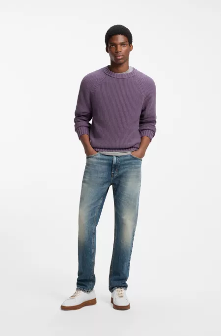 Slim-fit jeans in medium-blue stonewashed stretch denim