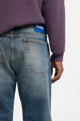 Vaqueros slim fit de denim el&aacute;stico azul medio lavado a la piedra, Azul