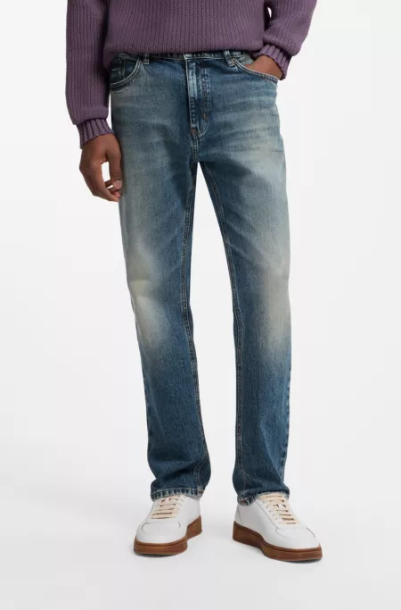Slim-fit jeans in medium-blue stonewashed stretch denim