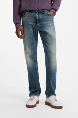 Vaqueros slim fit de denim el&aacute;stico azul medio lavado a la piedra, Azul