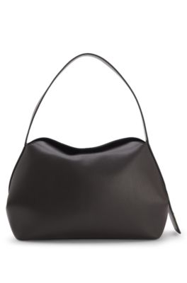 Bolso bandolera de piel sint&eacute;tica con letras de logo, Marr&oacute;n oscuro