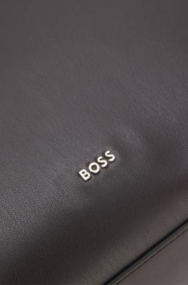 Bolso bandolera de piel sint&eacute;tica con letras de logo, Marr&oacute;n oscuro
