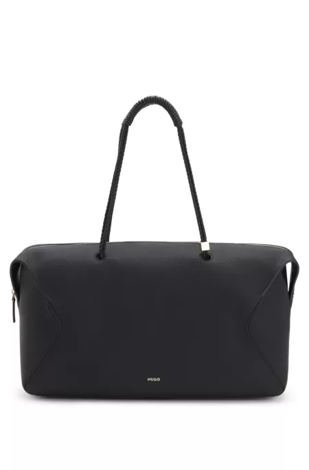 Faux-leather tote bag with braided handles