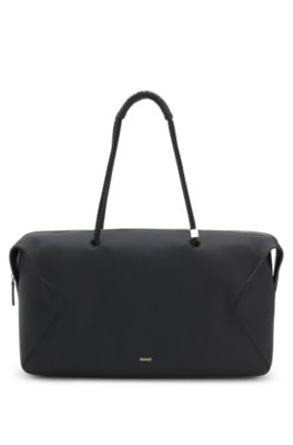 Faux-leather tote bag with braided handles, Black