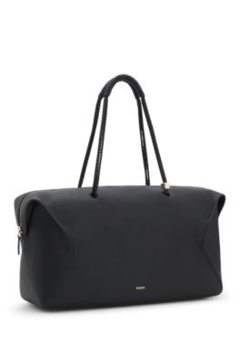 Faux-leather tote bag with braided handles, Black