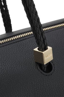 Faux-leather tote bag with braided handles, Black